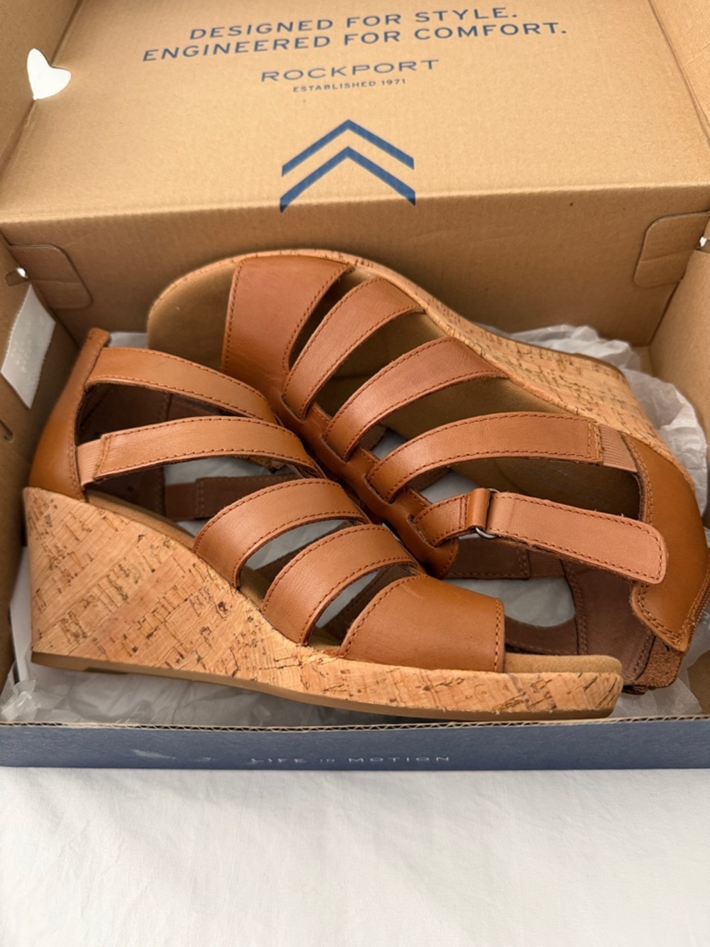 Rockport Women's Brown Leather Cork Wedge Sandals